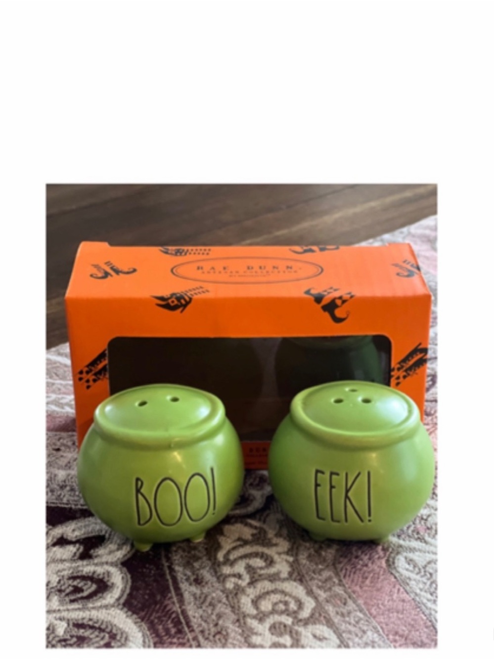 NEW Rae Dunn BOO & EEK Green Cauldron Salt & Pepper Shaker